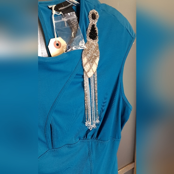 DEADSTOCK • Moda International • Vintage 90s Beaded Keyhole Stretch Blouse [M] - Picture 5 of 16